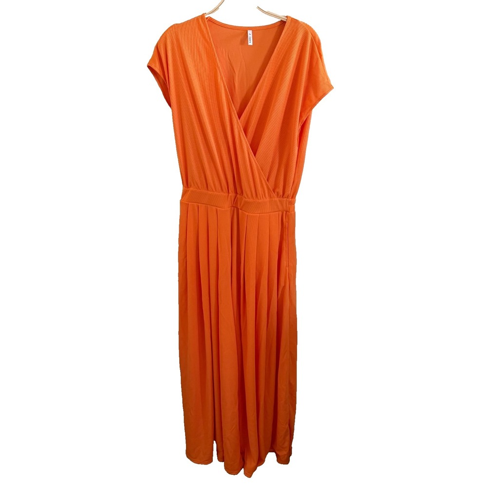 Halara V-Neck Wide Leg Jumpsuit‎ Orange M Flowy Boho NWOT Bright Pockets Comfy